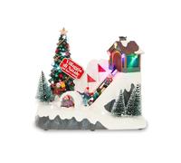 Avilia - Villaggio di Natale Glimmerpine Animato con Pista da Sci in Movimento, Luci LED Calde e Musica Natalizia, Decorazione Dipinta a Mano per Casa o Regalo Festivo Unico