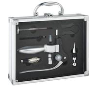 Vino Sommelier 6 Pezzi - Cavatappi Acciaio Inox, Termometro, Tappi - Valigia Alluminio - Set Accessori Vino Professionale - 27.50 x 21.5 x 7 cm