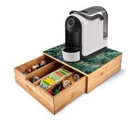 Avilla Cassetto Porta Cialde Caffè, Bambù, 30x30 cm, Verde | Salvaspazio con 4 Scomparti Interni per Capsule e Accessori, Piano Effetto Marmo, Cucina Ordinata