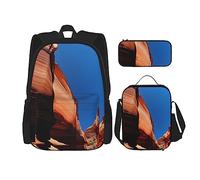 AvImYa Zaino + astuccio/astuccio + borsa per il pranzo borsa per la scuola combinazione borsa per la scuola borsa per ragazze ragazzi bambini studenti leggero durevole paesaggio gola, Nero , Taglia