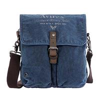 Avirex Borsello a Tracolla in Canvas e Pelle bovina anticata, Borsa a Tracolla unisex in stile militare, Collezione 140506 CNV0C (Blue)