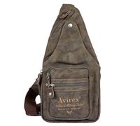 Avirex, Monospalla con Tracolla Regolabile, in Canvas Spalmato con Dettagli in Ecopelle, Borsa Monospalla da Uomo, Collezione Pasadena, PSD20 (Dark Green)