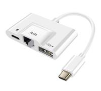 Avizar, Adattatore USB-C a Ethernet / USB / USB-C compatto Plug and Play, Bianco