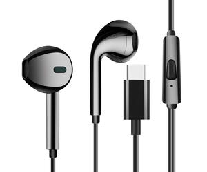Avizar Auricolari USB-C microfono kit mani libere cavo silicone 1 metro e 20, Nero