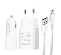 Avizar Caricabatteria da auto 3 in 1 2.1A con cavo Micro-USB bianco