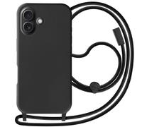 Avizar, Cover con cordino per iPhone 16 Silicone Soft touch, Nero