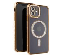 Avizar, Cover diamantini per iPhone 12 protezione bordo strass, Dorato