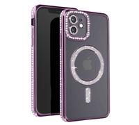 Avizar, Cover diamantini per iPhone 12 protezione bordo strass, Viola