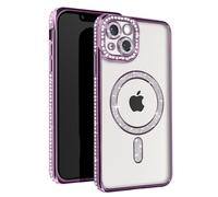 Avizar, Cover diamantini per iPhone 13 protezione bordo strass, Viola