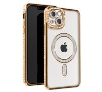 Avizar, Cover diamantini per iPhone 14 protezione bordo strass, Dorato