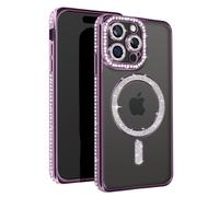 Avizar, Cover diamantini per iPhone 15 Pro protezione bordo strass, Viola
