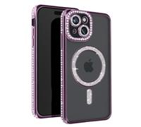Avizar, Cover diamantini per iPhone 15 protezione bordo strass, Viola