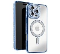 Avizar, Cover diamantini per iPhone 16 Pro bordo strass, Blu chiaro