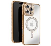 Avizar, Cover diamantini per iPhone 16 Pro bordo strass, Dorato
