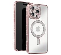 Avizar, Cover diamantini per iPhone 16 Pro bordo strass, Rosa