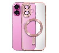 Avizar Cover MagSafe per iPhone 16 in silicone con bordo cromato, Rosa Champagne