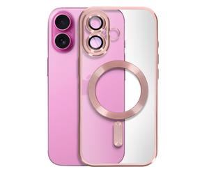 Avizar Cover MagSafe per iPhone 16 in silicone con bordo cromato, Rosa Champagne