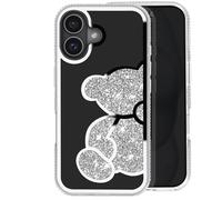 Avizar, Cover orsetto per iPhone 16 design strass bordo lucido, Argento
