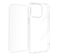 Avizar, Cover per iPhone 15 Pro silicone gel e vetro temperato 9H, Trasparente