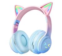 Avizar Cuffie Bluetooth orecchie di gatto luminose, Blu