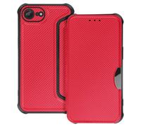 Avizar, Custodia a libro per iPhone 16e Finitura Carbonio con Portacarte, Rosso