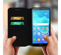 Avizar, Custodia Flip book Cover per Huawei Y5 2018 e Honor 7S Porta-carte, Nero