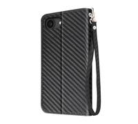 Avizar, Custodia in Carbonio per iPhone 16e Portafoglio Supporto Laccetto, Nero