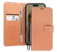 Avizar, Custodia per iPhone 16 Pro portafoglio mandala con cordino, Rosa chiaro