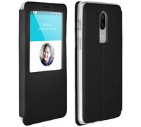 Avizar, Custodia per OnePlus 6 Finestra Funzione Stand Cover Rigida, Nero