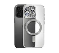 Avizar Cover MagSafe per iPhone 16 Pro in silicone con bordo cromato, Argento