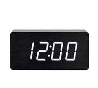 Avizar, Orologio in Legno con Display LED Digitale Chiaro, Nero