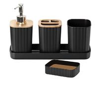Avizar, Set di accessori da bagno 5 pezzi Portaspazzolino e bicchiere, Nero