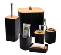 Avizar, Set di accessori da bagno a 6 pezzi Cestino Dispenser di sapone, Nero