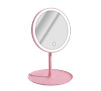 Avizar, Specchio da trucco rotondo a LED con base e controllo frontale, Rosa