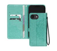 Avizar Custodia Mandala Fiori per iPhone 16e con portafoglio e cinturino, Verde