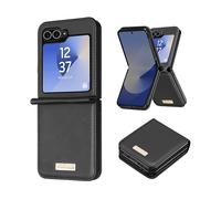 Avizar Cover per Samsung Galaxy Z Flip6 retro in pelle vegan interno rigido, Nero
