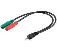 Goobay 50467 Adattatore Cuffie per PC, 3 Pin a 1 AUX da 3.5mm e 4 Pin e 2 AUX da 3.5mm, Nero, 0.3m Lunghezza del Cavo