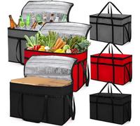 AVLA Confezione da 3 sacchetti isolati per la consegna degli alimenti, 77 l, riutilizzabili, per la spesa, pieghevoli, commerciali, con manico resistente, cerniera per catering, shopping, viaggi