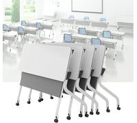 AVLLSO Tavolo da Studio Pieghevole 2 4 6 confezione Tabla di riunione pieghevole modulare con ruote di blocco, Tavolo di allenamento mobile rettangolare Flip Top(4pack)