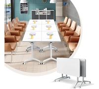 AVLLSO Tavolo da Studio Pieghevole Tavolo Flip Top Pieghevole Bianco con Ruote Silenziose - Tavolo Modulare per Riunioni & Aule Formazione(2pcs)