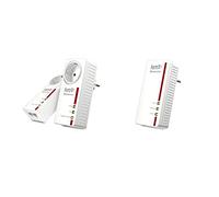 AVM Fritz!Powerline 1220E Set Kit Di 2 Adattatori Con Presa Passante, Fino A 1200 Mbps, 2 Porte Lan Gigabit & Fritz!Powerline 1260E Wlan Adattatore Singolo/Estensore Di Rete 1.200 Mbit/S Plc