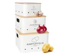 Avmvnvc Porta Patate, Porta Aglio e Cipolla - Set di 3 Contenitore Patate con Coperchio in Bambù - Contenitori Dispensa Cucina - Prolungare Freschezza Delle Verdure (Bianco, Quadrato)