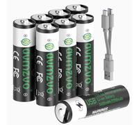 avmzvo Batterie AA 3400 mWh, batterie ricaricabili LR6 USB-C al litio con cavo di ricarica USB-C 2 in 1, 1,5 V, 2-3 ore di ricarica rapida, 8 pezzi