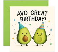 Avo - Biglietto di compleanno per migliore amico, per uomo e donna, per lui e lei, gioco di parole con avocado, umoristico, regalo di compleanno, quadrato, interno bianco con busta di alta qualità