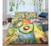 Avocado artSet Di Copripiumino microfibra 3 Pezzi stampa 3D con cerniera Watercolor fruit design copripiumino con federa traspirante ultra morbido e traspirante for bambini Double（200x200cm）