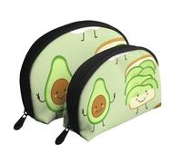 Avocado carino, pane tostato e uovo ficcato, Borsa per trucco a conchiglia Portamonete da donna Borsa da toilette piccola Borsa per cosmetici 2 pezzi