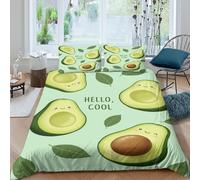 Avocado cuteSet Di Copripiumino morbida microfibra 3 pezzi motivo 3D con cerniera Kawaii illustration style copripiumino incluso federe aiosa ultra morbido e traspirante for bambini Single（140x200cm）