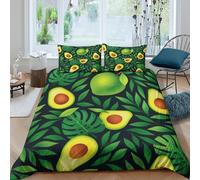 Avocado fruitcopripiumino ultra microfibra 3 Pezzi stampa 3D con cerniera Tropical leaf pattern Set Di Copripiumino incluso federe per cuscini aiosa morbido e comodo for adulti Single（135x200cm）