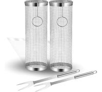 AVOID Cestino per Griglia (2 pezzi, 30×10 cm) Acciaio Inossidabile Griglia per Barbecue de Esterno Rotante - Accessori BBQ All'aperto per Grigliare Verdure, Pesce, Carne - Ideale Regalo per Vacanze