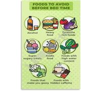 Avoid These Foods Before Bed Poster Guide to Better Sleep Quality Wall Art Canvas Painting for Living Room Bedroom(Framed,16x24inch(40x60cm))